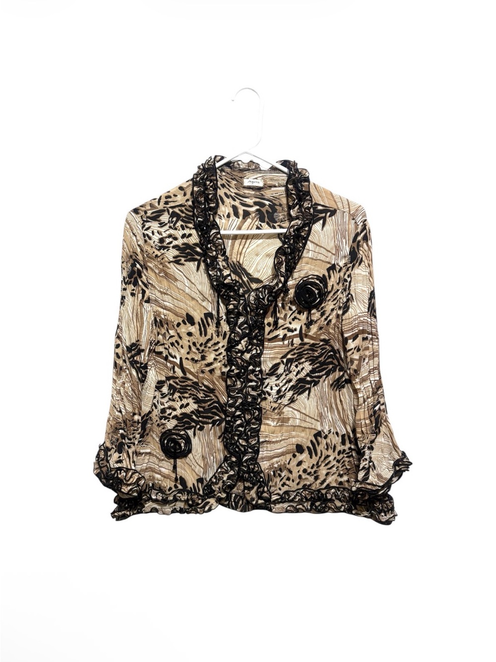 Agora Animal Print Ruffle-Neck Blouse